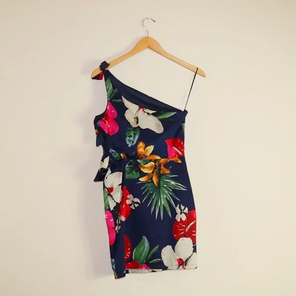 Zara Tropical Floral Side Tie One Shoulder Dress - Picture 4 of 10